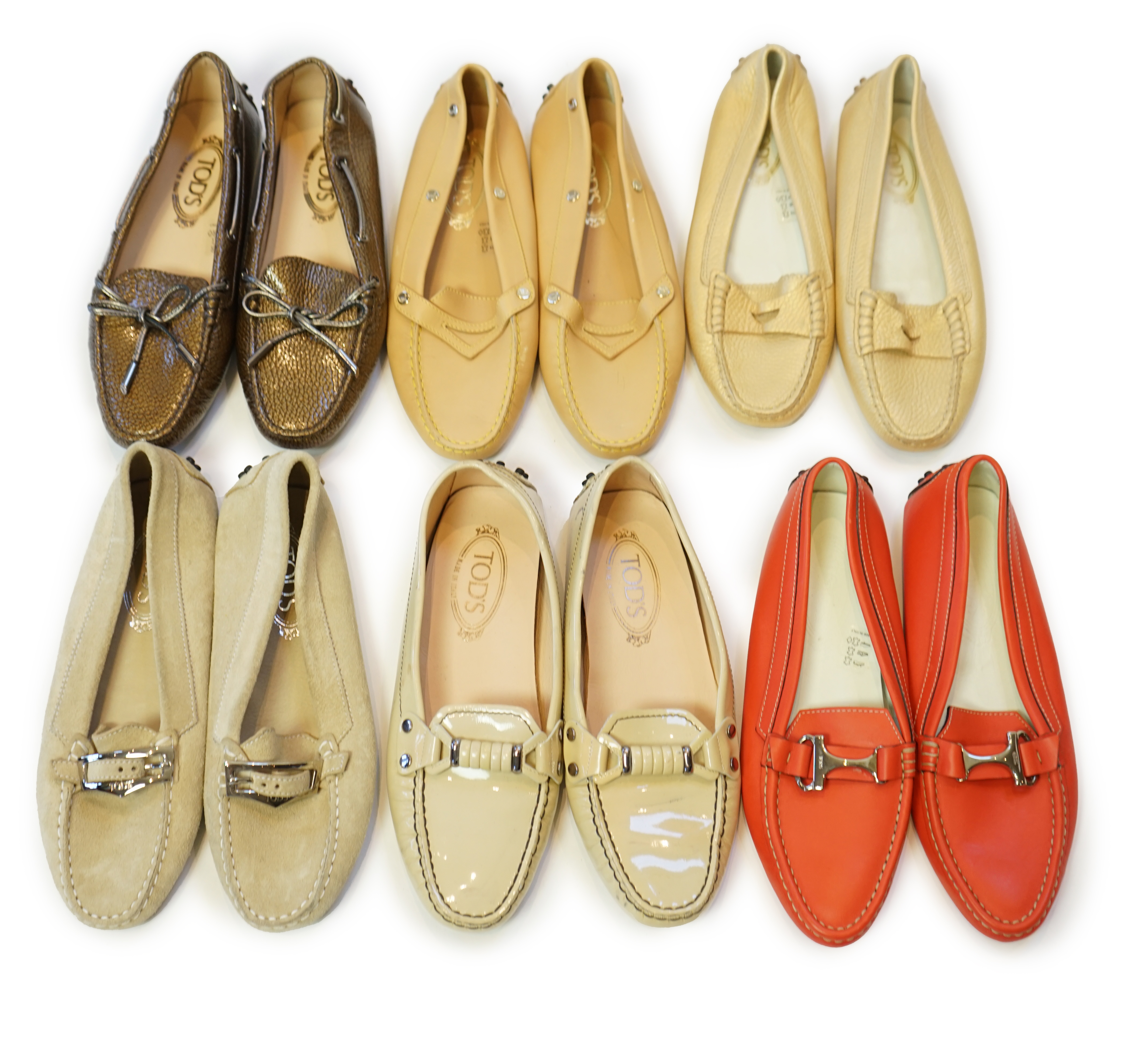 Six pairs of Tod's lady's loafer/driving shoes, size EU 38.5